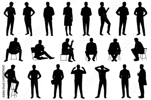 Silhouettes of Various Poses: A collection of diverse silhouette cutouts representing various body postures, perfect for design needs and visual storytelling.