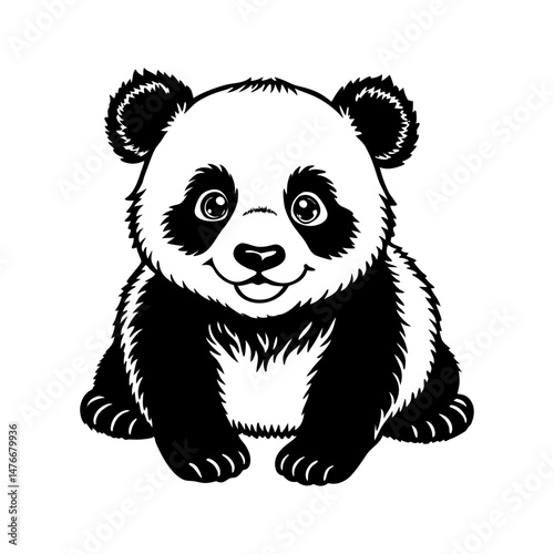panda bear with green leaves vector illustration