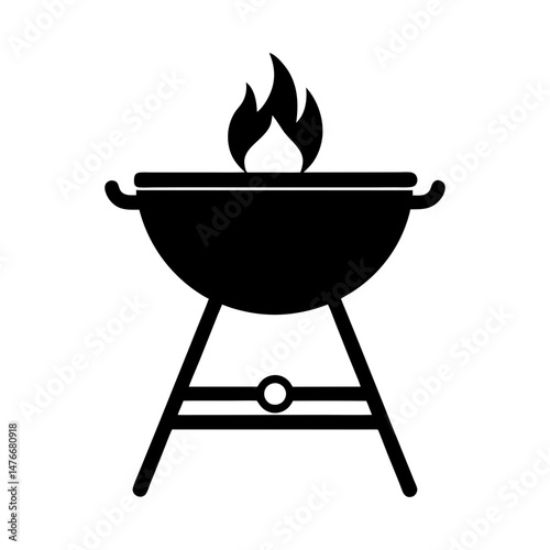barbecue grill with flames vector art illustration
