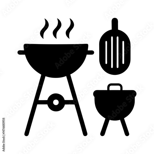 barbecue grill with flames vector art illustration