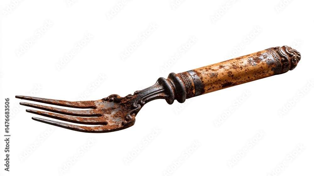 Obraz premium Vintage Rusted Fork Antique Kitchen Utensil with Rustic Charm