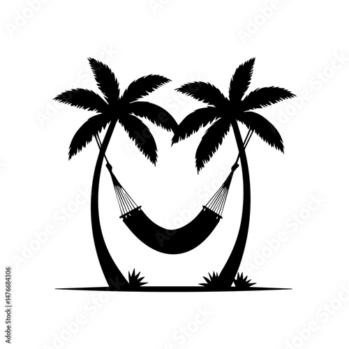 Tropical Hammock Silhouette: A serene silhouette of a hammock swinging gently between two graceful palm trees, creating a tranquil escape.