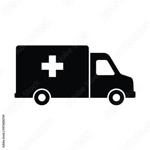 Black and white silhouette of a modern ambulance representing emergency medical services and healthcare