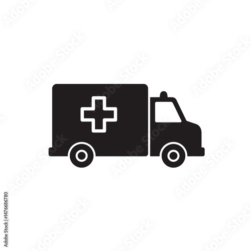 Simple black and white ambulance icon for medical emergency situations and healthcare designs