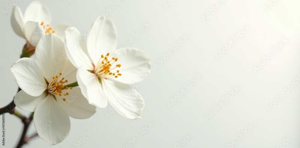 Fototapeta premium Delicate white vanilla blossom, pristine white backdrop , floral, vanilla planifolia, beauty