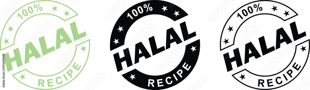 Obraz premium 100% Halal Certified Traditional Recipe – label stamp badges set