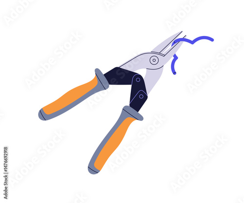 Cutter, pliers with sharp blades cutting wire. Work repair tool. Aviation sni...
