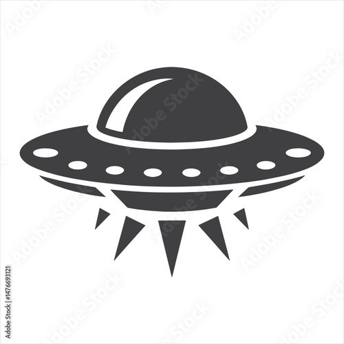 UFO in Monochrome  A Futuristic Flying Saucer Illustration or silhouette vector