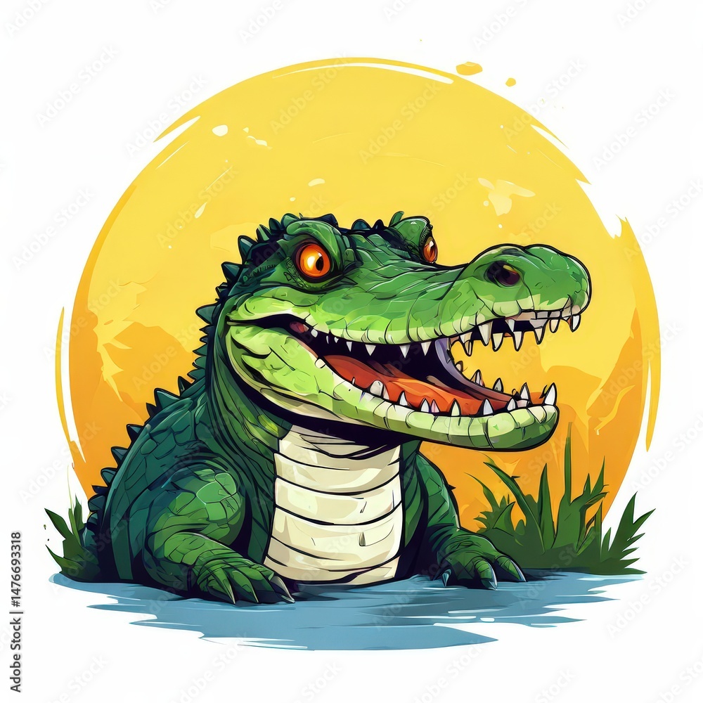 Naklejka premium an AI Image Generator, Colorful Illustration of a Fearsome Alligator