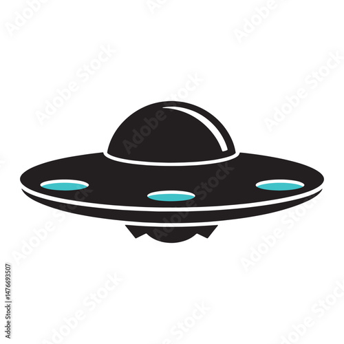 UFO in Monochrome  A Futuristic Flying Saucer Illustration or silhouette vector