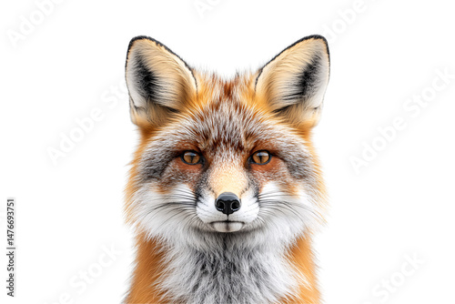Obraz na płótnie Front-facing red fox with striking amber eyes, lush fur, and a curious, intelligent stare, isolated on a transparent background w salonie