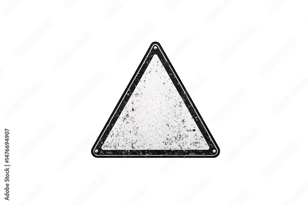 Old triangle sign – A weathered triangular metal sign with scratches, symbolizing caution or yield, isolated on a transparent background