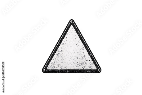 Obraz na płótnie Old triangle sign – A weathered triangular metal sign with scratches, symbolizing caution or yield, isolated on a transparent background w salonie