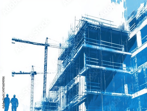 Construction Workers Oversee Building Progress on a Sunny Day