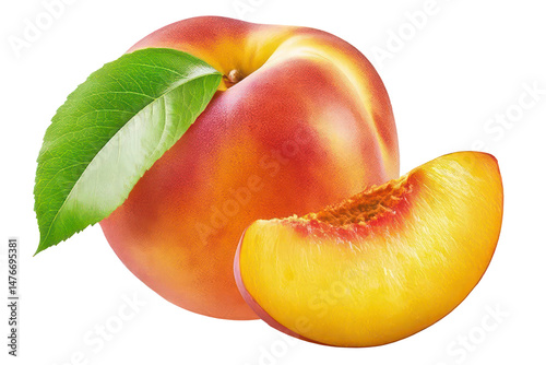 peach with leaf isolated