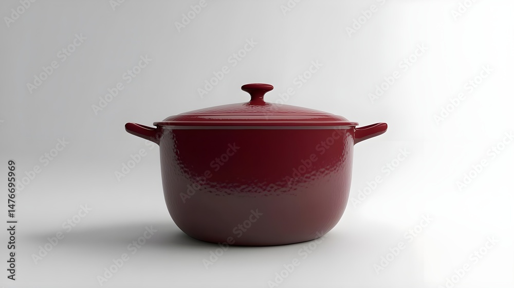 Red Cooking Pot on a Neutral Background for Culinary Use Red Cooking Pot on a Neutral Background for Culinary Use