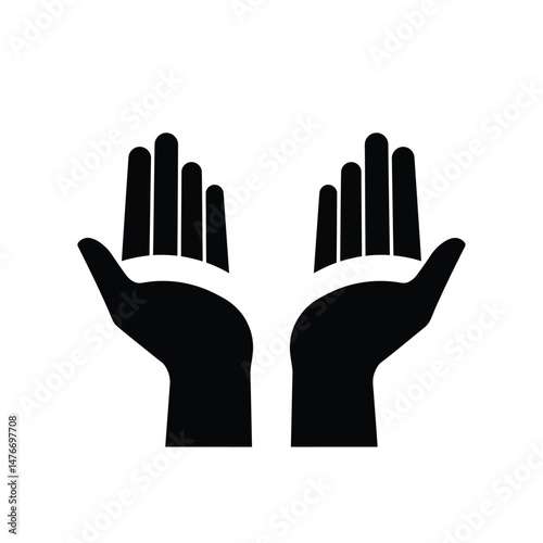 Vector illustration of open hands showing care and charity against a white background