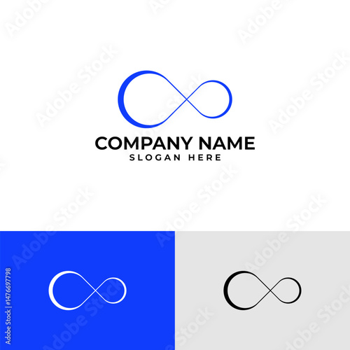 Elegant and minimalist infinity symbol logo. Features a clean, flowing figure-eight shape in blue. Represents endless possibilities, continuity, or timelessness