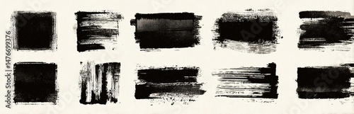 Black set paint, ink brush, brush strokes, brushes, lines, frames, box, grungy. Grungy brushes collection. Brush stroke paint boxes on white background - stock vector. High quality