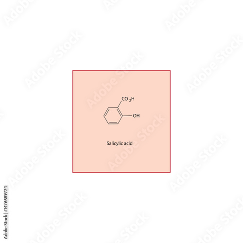 Salicylic acid molecule molecular structure, salicylate compound skeletal formula, simple diagram illustration photo