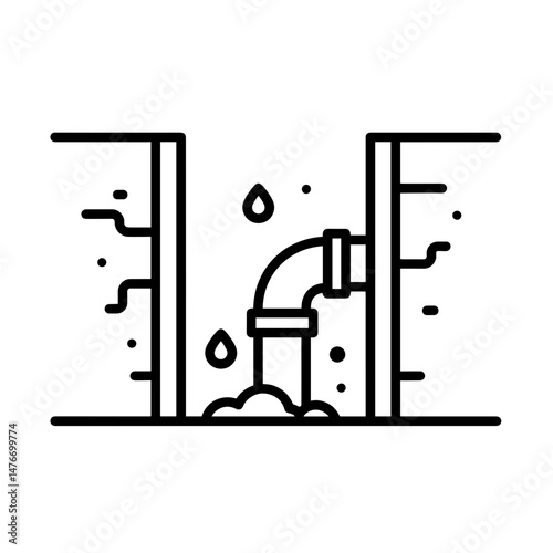 Oil pipeline excavation with leaking pipe in industrial setting  