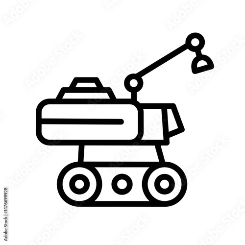 Pipeline inspection robot graphic in minimalist line art style  