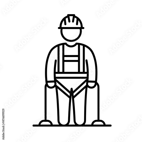 Oil worker with safety harness standing in protective gear  