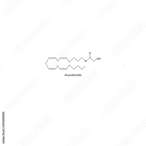 Anandamide (AEA) molecule molecular structure, endocannabinoid compound skeletal formula, simple diagram illustration