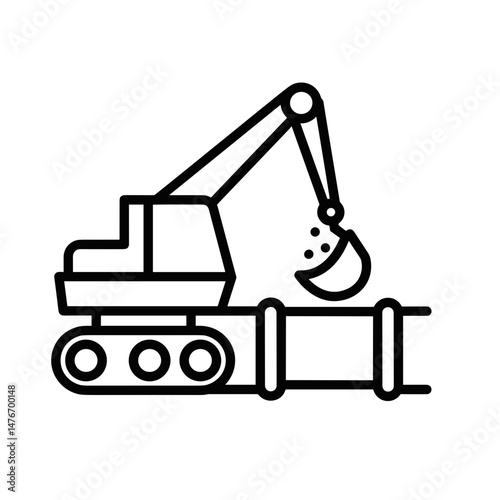 Excavator digging for oil pipeline excavation with machinery background  