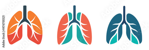 Stylized illustrations of human lungs in various colors, showcasing respiratory system anatomy.