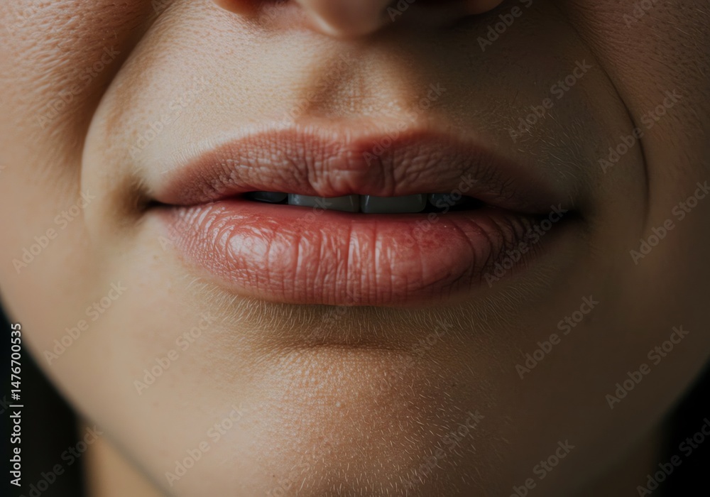 Fototapeta premium Close-up face showing lips and human skin