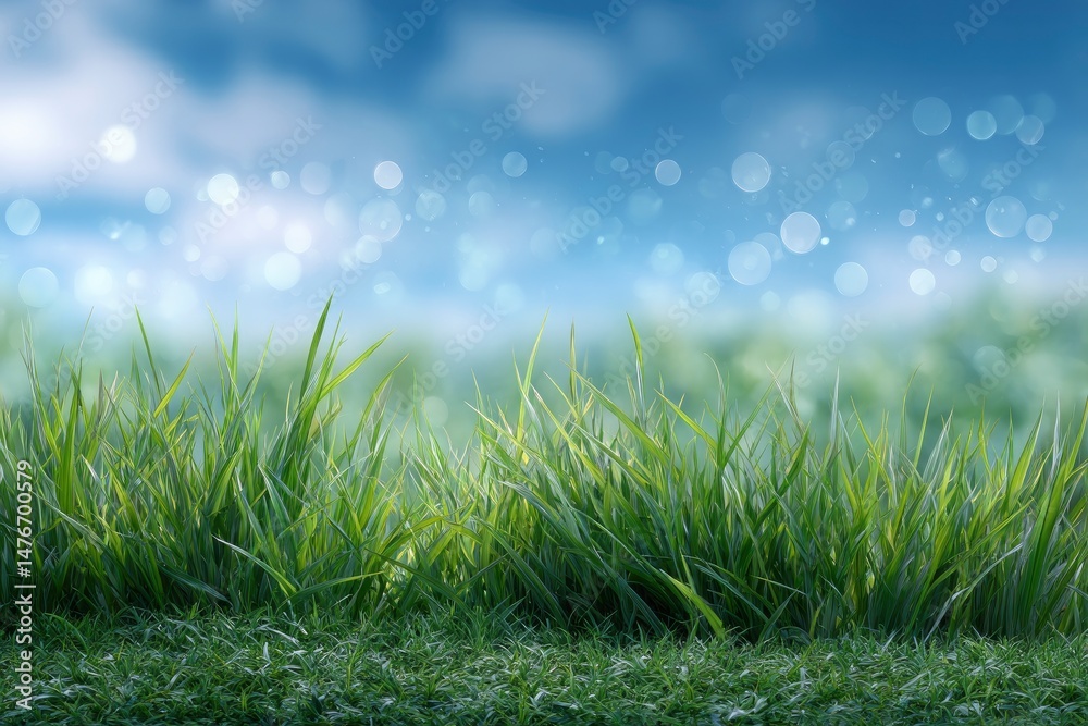Fototapeta premium Lush Green Grass: Serene Spring Meadow with Soft Bokeh