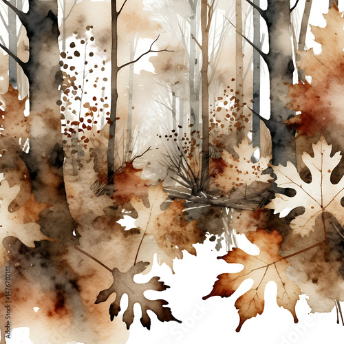 Watercolor-Forest-Autumn-Leaves-Trees-Nature-Background-Illustration-Painting