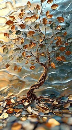 Beautiful tree with glowing golden leaves high resolution picture