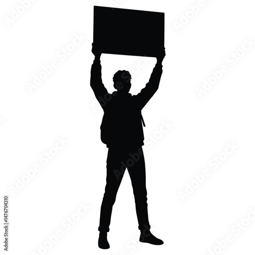 Silhouette of a person holding a blank sign for protest or demonstrations