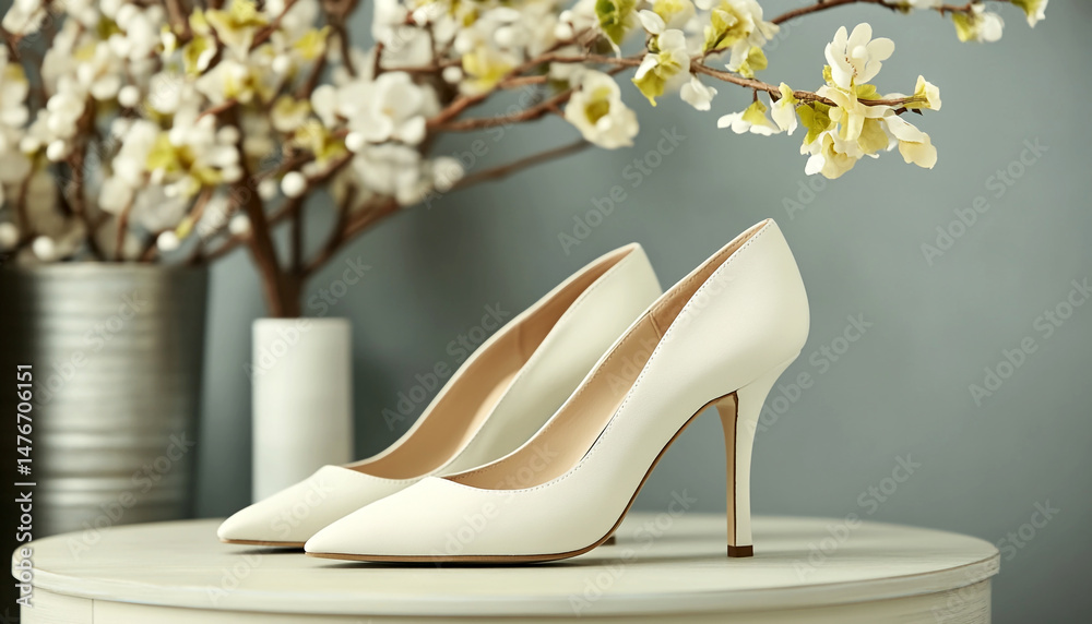 Obraz premium Composition with elegant female shoes on table