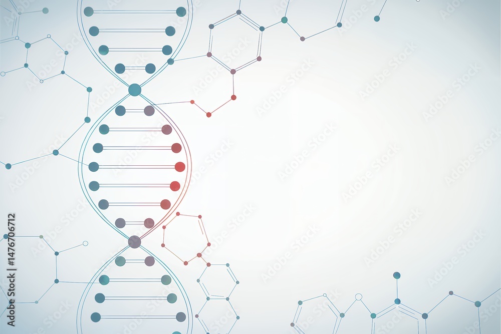 Obraz premium Abstract DNA helix structure with chemical bonds, concept for science background, medical research, genetic engineering, and biotechnology presentations