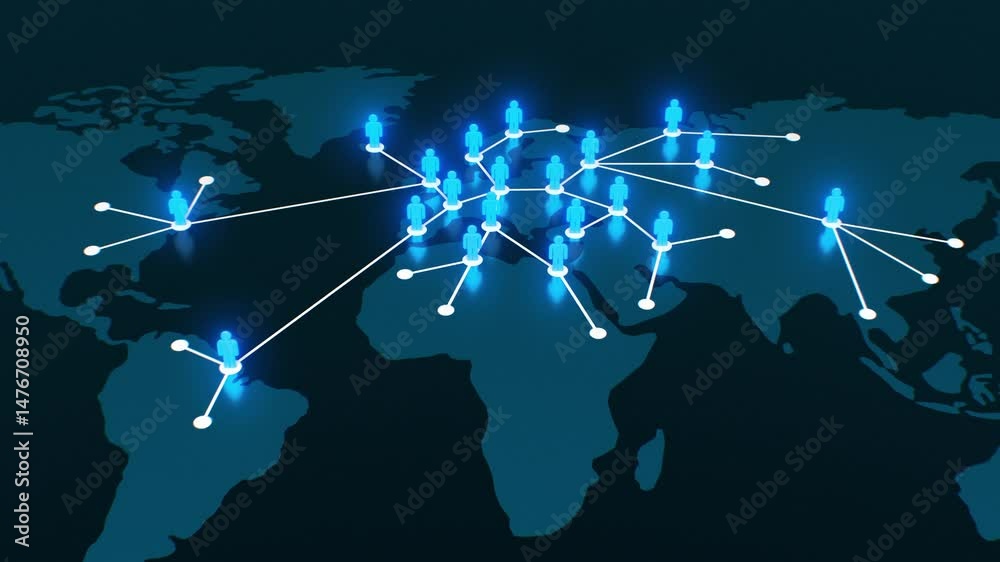 Global Social Network Growing Process 3d Animation. Subscribers Number Rising Illustration. Population Increase on Earth Map Zoom Out. Business People Cooperation, Connection, Communication 4k.