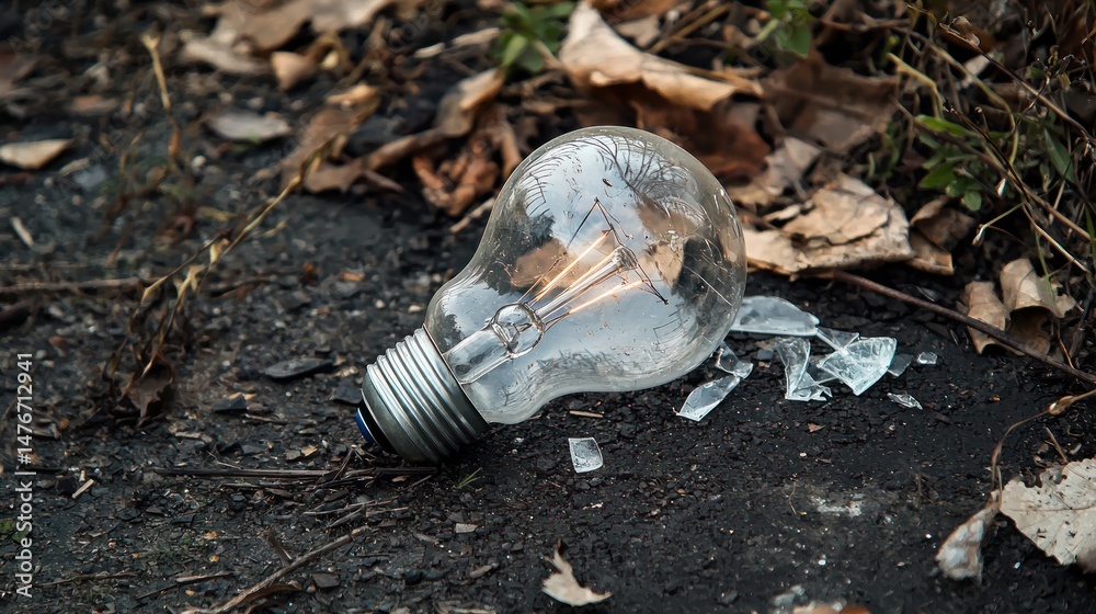 Obraz premium A broken light bulb on the ground