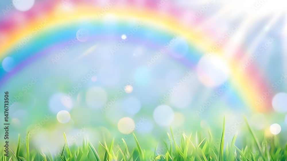 Fototapeta premium Utopian Paradise with Lush Green Fields and Fluffy White Clouds