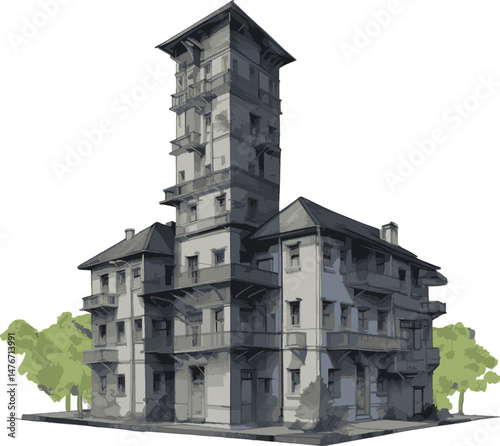 set of building town series vector illustration
