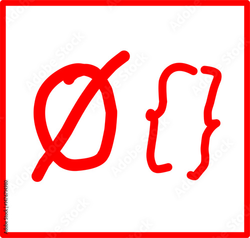 hand drawn empty set math symbol, red math symbol in doodle style