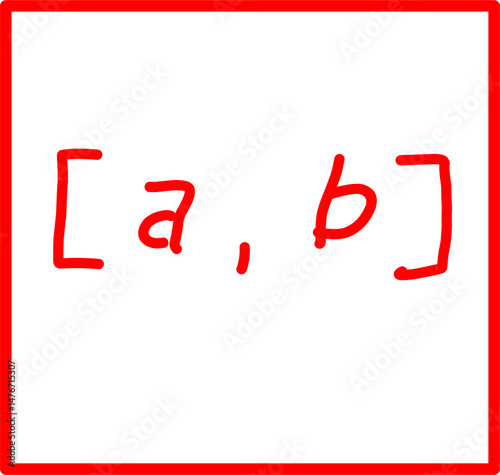 hand drawn closed interval symbol in mathematics, red math symbol in doodle style