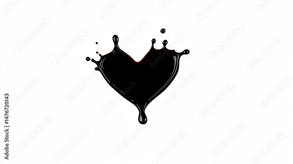 Black heart shape design created with fluid motion on white background