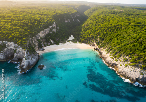 Aerial view of tranquil coastal bay