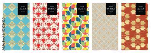 Japanese patterns vector. Geometric shape and ornamental vector patterns and swatches. Design for fabric , wallpaper, banners and cover background.