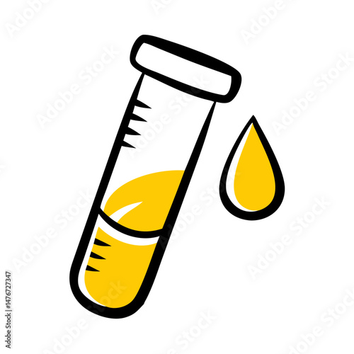 Yellow test tube with liquid and drop illustration 
