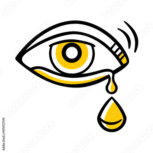 Eye illustration with yellow teardrop in a simple design  