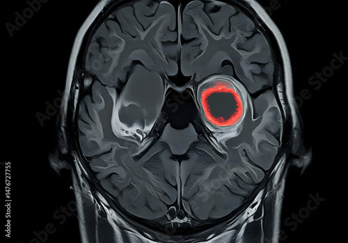 Brain mri scan with highlighted anomaly