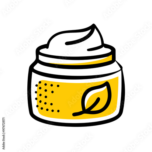 Skin cream jar with white lotion and leaf design illustration  